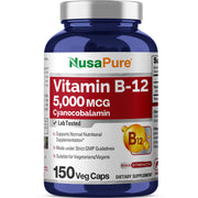 NusaPure Vitamin B12-5000mcg bottle for daily vitamin intake.