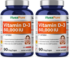 NusaPure Vitamin D3 bottle front view for daily vegan supplementation.