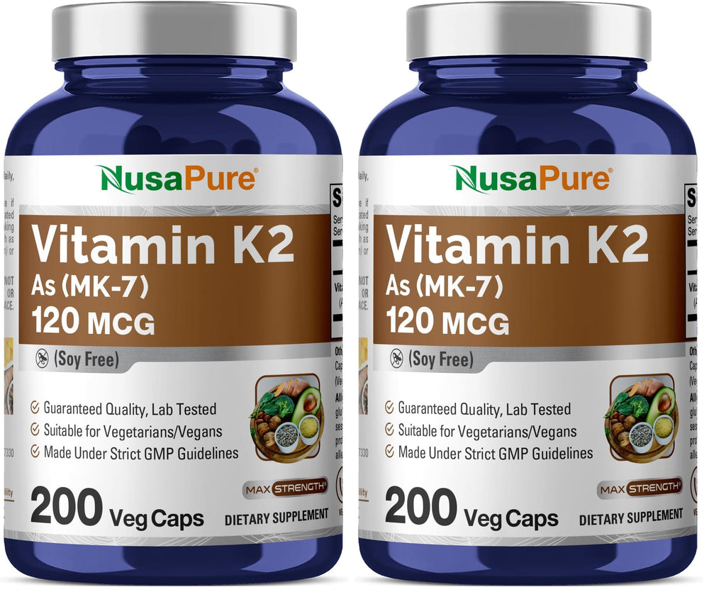 NusaPure Vitamin K2 MK-7 120 mcg bottle showing high potency