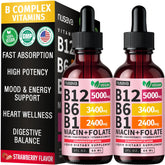 NUSAVA B12 and B6 liquid drops bottle with strawberry flavor for daily energy support
