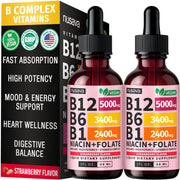 NUSAVA B12 and B6 liquid drops bottle with strawberry flavor for daily energy support
