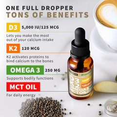 Dropper dispensing D3 K2 drops for easy daily dosing.