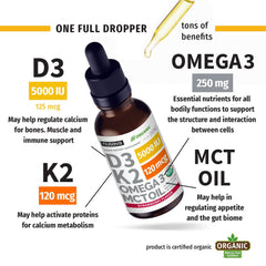 NUSAVA organic D3 K2 drops label highlighting clean, organic ingredients