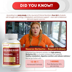 NUSORAN Dihydroberberine packaging box shows clean, plant-based formula.