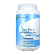 Nutra BioGenesis Ultra Pure Whey Chocolate bottle showing lean recovery benefits with clean nutrition.