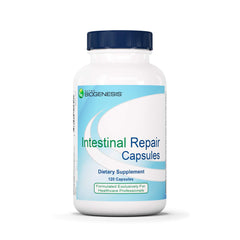Nutra BioGenesis intestinal repair capsules front label for daily gut support.