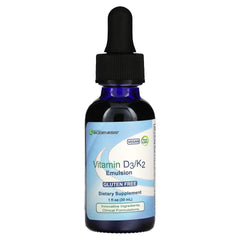 Nutra BioGenesis Vitamin D3/K2 emulsion dropper for bone health and immune function in adults and kids.
