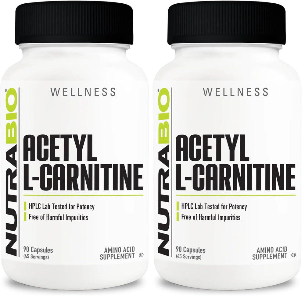 NutraBio Acetyl L-Carnitine bottle front for mental clarity and energy support.