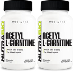 NutraBio Acetyl L-Carnitine bottle front for mental clarity and energy support.
