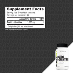 NutraBio Acetyl L-Carnitine bottle side shows ingredients and quality standards.