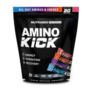 NutraBio Amino Kick bottle angled view for steady energy and hydration.