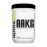 NutraBio Arginine AKG powder tub shown for lean mass support and NO boost.