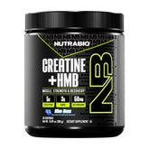 NutraBio Creatine + HMB bottle with label and scoop for convenient dosing.