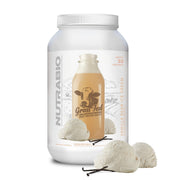 NutraBio Grass Fed Whey Isolate bottle with vanilla flavor for lean muscle support.