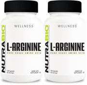 NutraBio L-Arginine bottle showing nitric oxide support for vascular health
