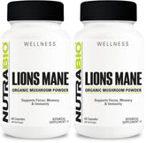 NutraBio Lions Mane capsules bottle on shelf signaling focus and mental clarity support