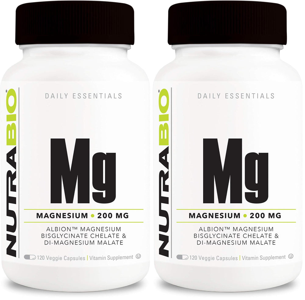 NutraBio Magnesium Biglycinate bottle highlighting enhanced absorption for restful evenings