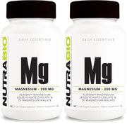 NutraBio Magnesium Biglycinate bottle highlighting enhanced absorption for restful evenings