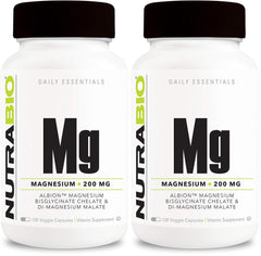 NutraBio Magnesium Biglycinate bottle highlighting enhanced absorption for restful evenings