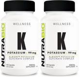 NutraBio Potassium Complex bottle label; 99 mg per capsule for daily balance.