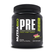 NutraBio PRE Workout old formula bottle with cherry limeade for sustained energy during training.