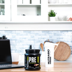NutraBio PRE Workout Old Formula glass with mixed drink shows focus-ready hydration