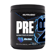 NutraBio Preworkout Blue Razz bottle ready for energized workouts
