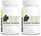 NutraBio UpSorb two-pack bottles on counter highlighting enhanced nutrient absorption
