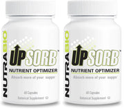 NutraBio UpSorb two-pack bottles on counter highlighting enhanced nutrient absorption