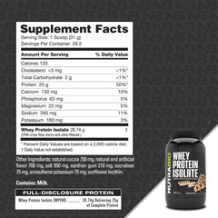 NutraBio Whey Protein Isolate tub open with scoop demonstrates convenient serving for shakes.