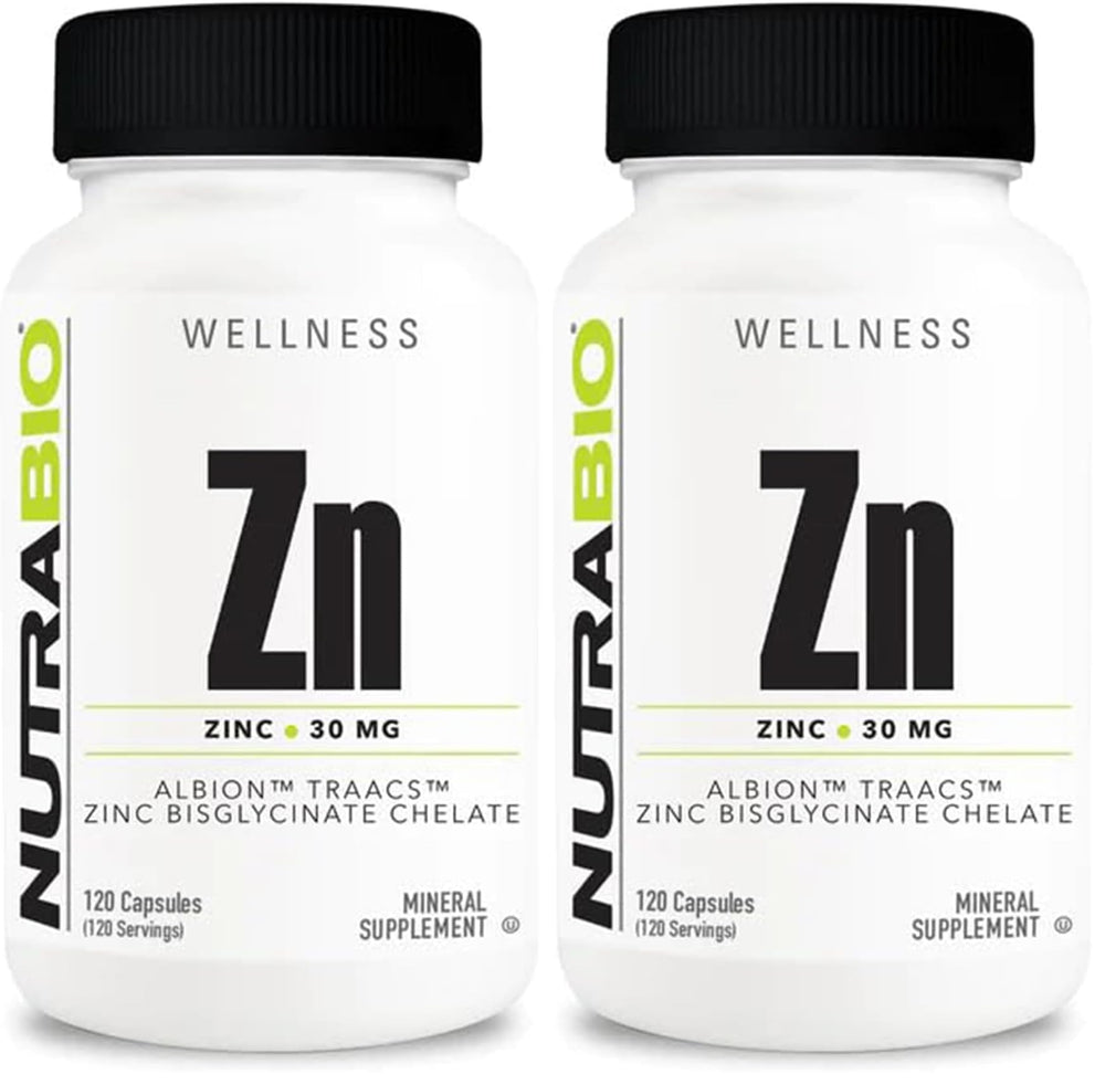 NutraBio Zinc Chelate bottle front with label for daily mineral support