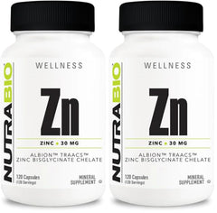 NutraBio Zinc Chelate bottle front with label for daily mineral support