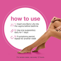 NutraBlast Boric Acid Vaginal Suppositories packaging-back image reveals usage directions.