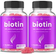 NutraChamps Biotin Gummies bottle for convenient daily hair, skin, and nails support.