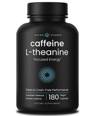 NutraChamps caffeine pills bottle with sustained-release formula for focused study sessions