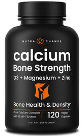 NutraChamps Calcium bottle shows plant-based bone support for daily wellness