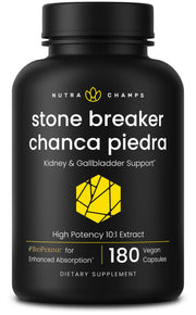 NutraChamps Chanca Piedra Stone Breaker bottle highlighting high-potency extract for detox support.