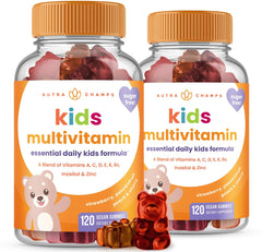 NutraChamps Kids Vitamins bottle with 120 gummies for growth support.
