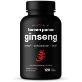NutraChamps Korean Red Panax Ginseng bottle front view highlights premium packaging and product name for energy and focus.