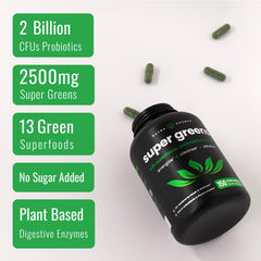 NutraChamps Organic Super Greens label front, signaling clean ingredients