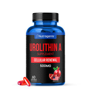 Nutragenis Urolithin A softgel bottle with 60 capsules for daily support.