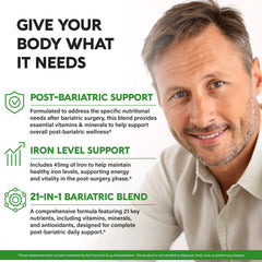 Nutraharmony bariatric multivitamin label closeup highlighting key nutrients