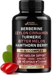 NutraHarmony berberine cinnamon bottle for metabolic balance.