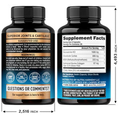 NUTRAHARMONY glucosamine chondroitin MSM capsules closeup highlighting high potency.
