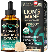 NutraHarmony Lions Mane Liquid bottle on desk ready for daily brain support.