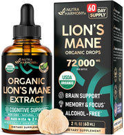 NutraHarmony Lions Mane Liquid bottle on desk ready for daily brain support.