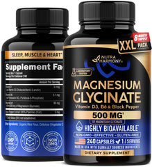 nutraharmony magnesium glycinate 500mg bottle on desk supports restful sleep and comfortable muscles