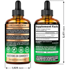 NUTRAHARMONY Mullein Drops bottle pour shows easy daily use for lung comfort.