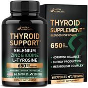 NUTRAHARMONY thyroid support bottle showcases Selenium 200 mcg for daily wellness.