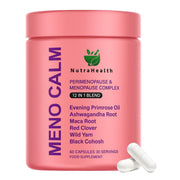 NutraHealth Meno Calm bottle highlighting 12-in-1 menopause support.